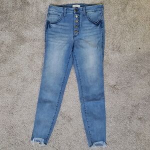 Whetherly Women's Button Fly Skinny Jeans Light Wash Raw Hem Size 28